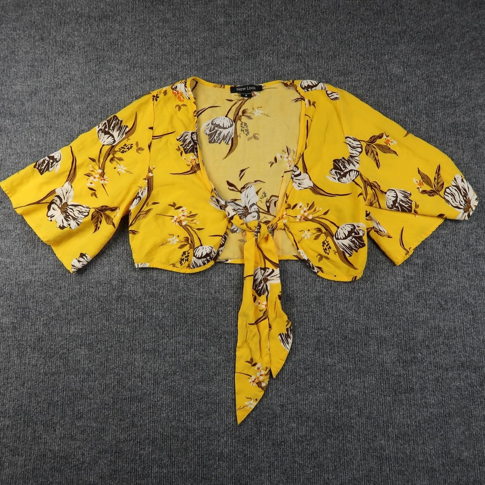 New Look Crop Top Womens Medium Floral Tie Front Kimono Sleeve Boho Summer Top